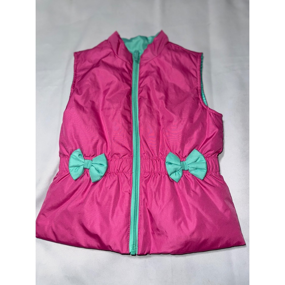 J Khaki Girls Pink Puffer Vest‎ Mint Green Bows Down Blend Size 5 Mock Neck Zip